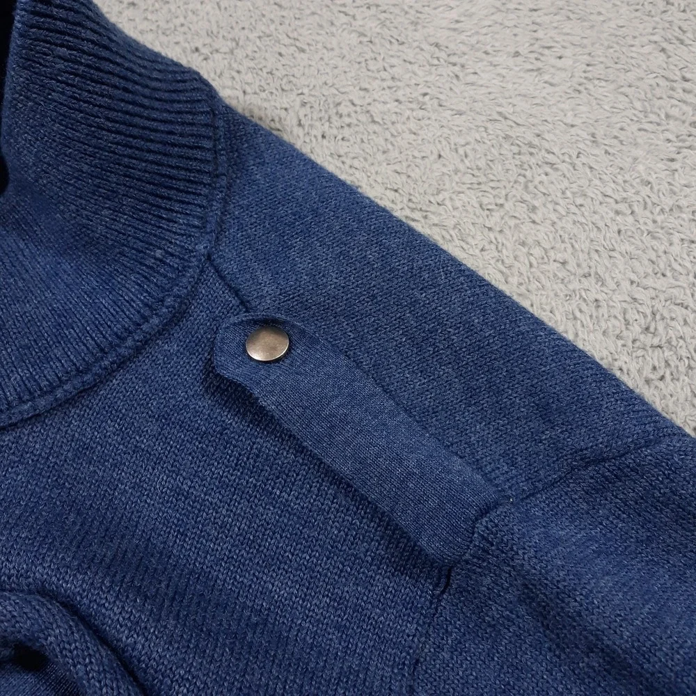 Banana Republic Wool Blend Sweater Mens Large Blue Pullover 1/4 Zip Epaulletes